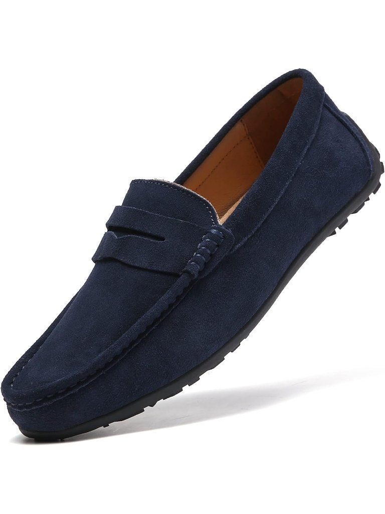 Fashion Men's Blue Suede Leather Loafers Penny Slip On Walking Casual Shoes
